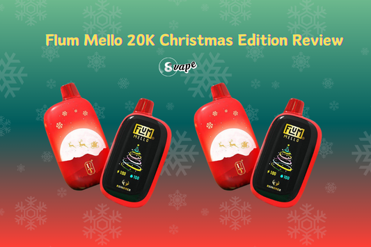 Two red Flum Mello 20K Christmas Edition disposable vapes, featuring festive holiday design and a 20,000 puff capacity.