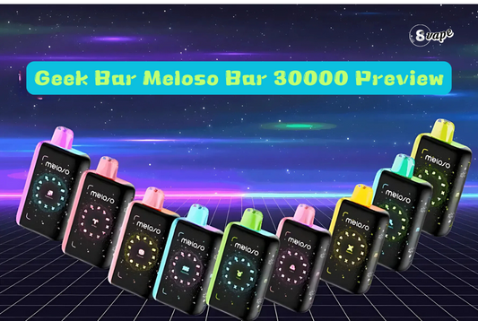 Lineup of Geek Bar Meloso Bar 30000 vapes displayed against a futuristic neon background