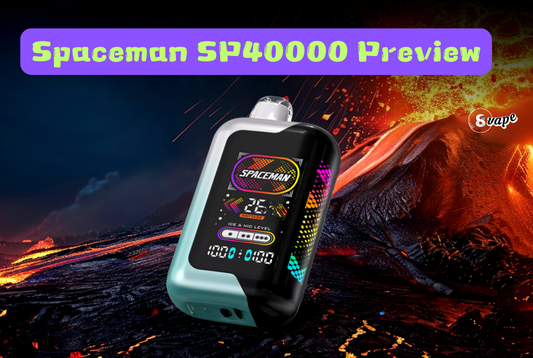 Spaceman SP40000 preview showcasing a futuristic vape device with a vibrant display against a cosmic background